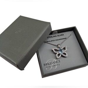 Brilliance Sterling Silver Butterfly Pendant with Simulated Aquamarine